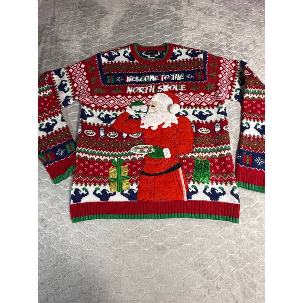Blizzard Bay Mens North Swole Muscle Santa Ugly Christmas Sweater Red Large